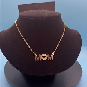 #R14. . Gold 'MOM' Necklace with Heart Detail
